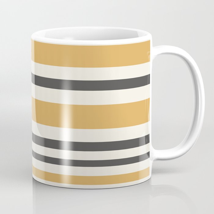 Striped Muted Gold and Charcoal Variable Stripe Retro Modern Pattern Coffee Mug Gallery Image 1
