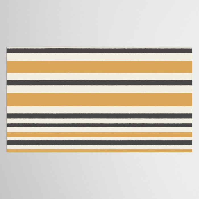 Striped Muted Gold and Charcoal Variable Stripe Retro Modern Pattern Tablecloth Gallery Image 2