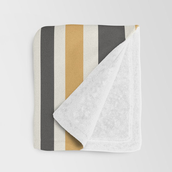 Striped Muted Gold and Charcoal Variable Stripe Retro Modern Pattern Throw Blanket Gallery Image 3