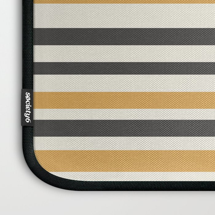 Striped Muted Gold and Charcoal Variable Stripe Retro Modern Pattern Laptop Sleeve Gallery Image 3