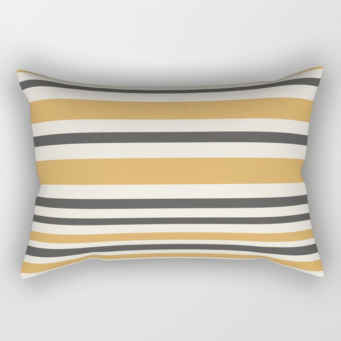 Striped Muted Gold and Charcoal Variable Stripe Retro Modern Pattern Rectangular Pillow Gallery Image 1