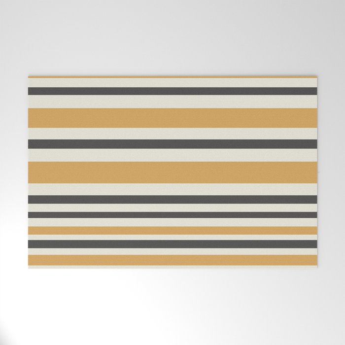 Striped Muted Gold and Charcoal Variable Stripe Retro Modern Pattern Welcome Mat Gallery Image 1