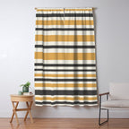 Striped Muted Gold and Charcoal Variable Stripe Retro Modern Pattern Window Curtain Gallery Image 5