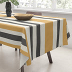 Striped Muted Gold and Charcoal Variable Stripe Retro Modern Pattern Tablecloth Gallery Image 3