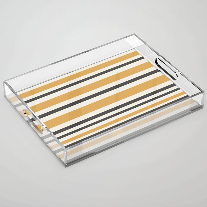 Striped Muted Gold and Charcoal Variable Stripe Retro Modern Pattern Acrylic Tray Gallery Image 1