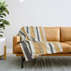 Striped Muted Gold and Charcoal Variable Stripe Retro Modern Pattern Throw Blanket Gallery Image 1