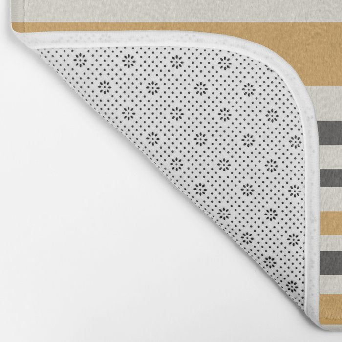 Striped Muted Gold and Charcoal Variable Stripe Retro Modern Pattern Bath Mat Gallery Image 2