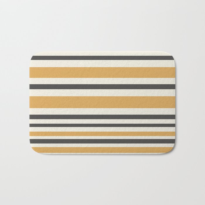 Striped Muted Gold and Charcoal Variable Stripe Retro Modern Pattern Bath Mat Gallery Image 1