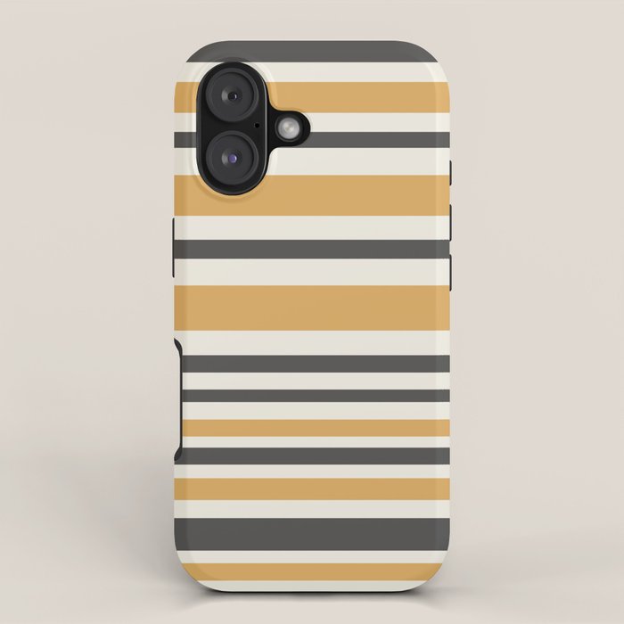 Striped Muted Gold and Charcoal Variable Stripe Retro Modern Pattern iPhone Case Gallery Image 1