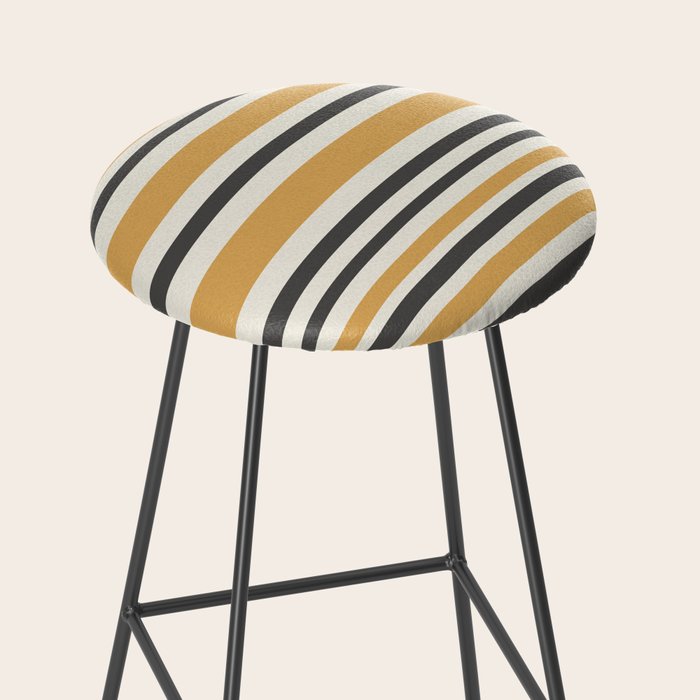 Striped Muted Gold and Charcoal Variable Stripe Retro Modern Pattern Stool Gallery Image 2