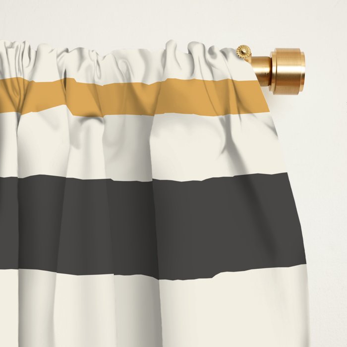 Striped Muted Gold and Charcoal Variable Stripe Retro Modern Pattern Window Curtain Gallery Image 2