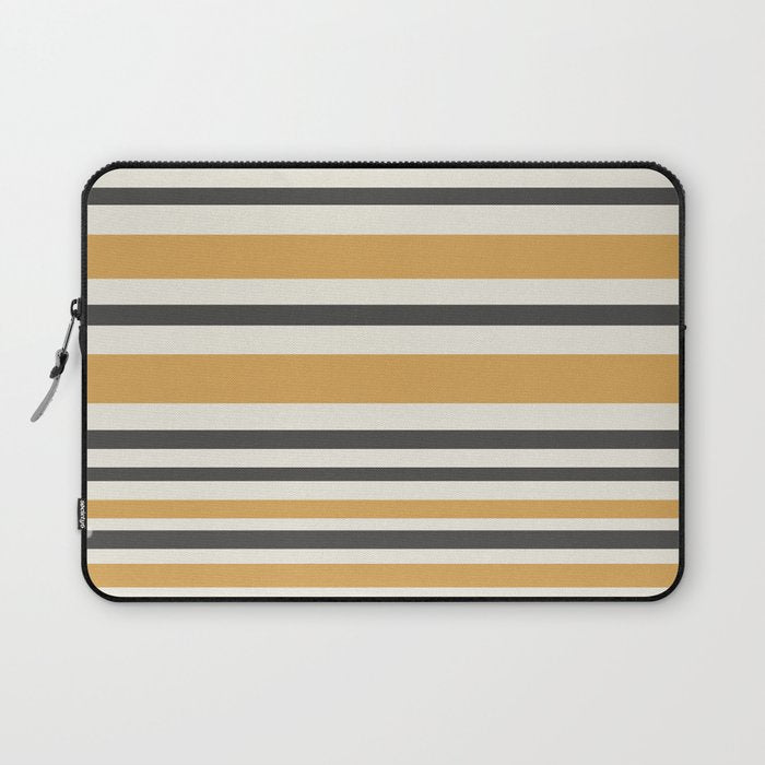Striped Muted Gold and Charcoal Variable Stripe Retro Modern Pattern Laptop Sleeve Gallery Image 1
