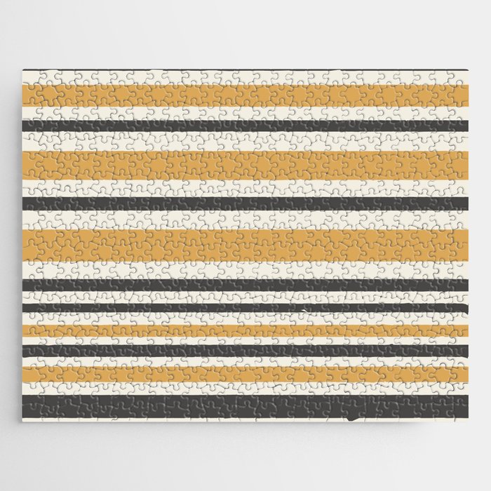 Striped Muted Gold and Charcoal Variable Stripe Retro Modern Pattern Jigsaw Puzzle Gallery Image 1