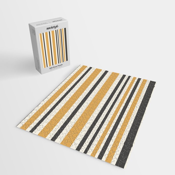 Striped Muted Gold and Charcoal Variable Stripe Retro Modern Pattern Jigsaw Puzzle Gallery Image 2