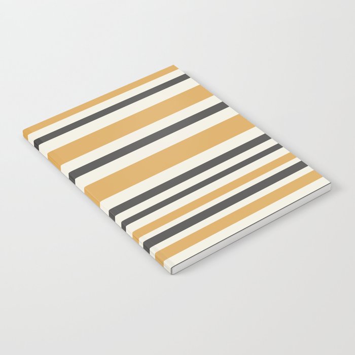 Striped Muted Gold and Charcoal Variable Stripe Retro Modern Pattern Notebook Gallery Image 1