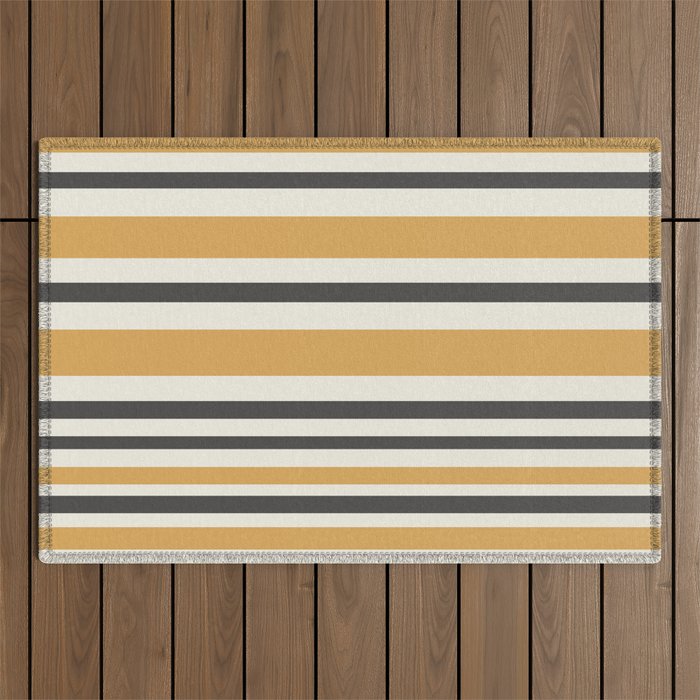 Striped Muted Gold and Charcoal Variable Stripe Retro Modern Pattern Outdoor Rug Gallery Image 1