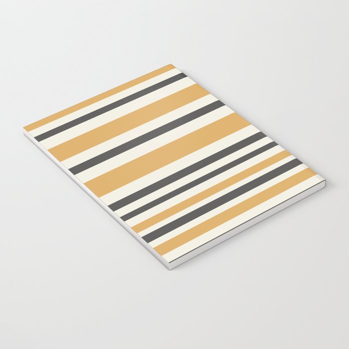Striped Muted Gold and Charcoal Variable Stripe Retro Modern Pattern Notebook Gallery Image 3