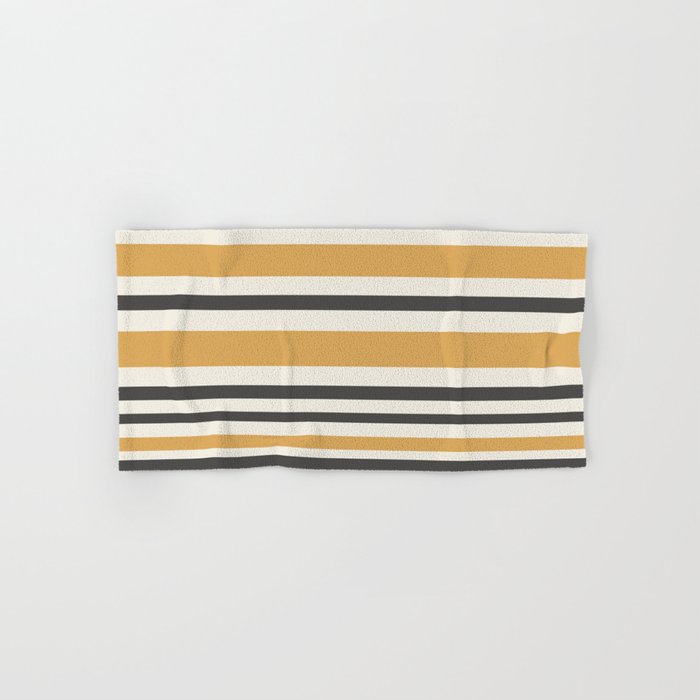 Striped Muted Gold and Charcoal Variable Stripe Retro Modern Pattern Bath Towel Gallery Image 1
