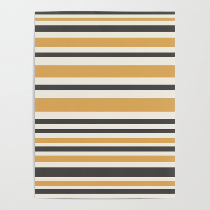 Striped Muted Gold and Charcoal Variable Stripe Retro Modern Pattern Poster Gallery Image 4