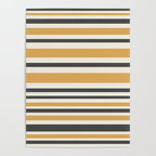Striped Muted Gold and Charcoal Variable Stripe Retro Modern Pattern Poster Gallery Image 4