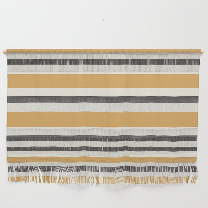 Striped Muted Gold and Charcoal Variable Stripe Retro Modern Pattern Wall Hanging Gallery Image 1