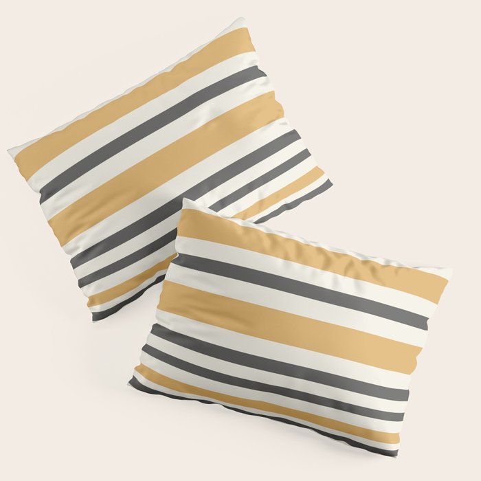 Striped Muted Gold and Charcoal Variable Stripe Retro Modern Pattern Pillow Sham Gallery Image 1
