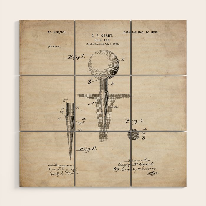 Golf Tee Patent - Golfing Tee Art - Antique Wood Wall Art Gallery Image 1