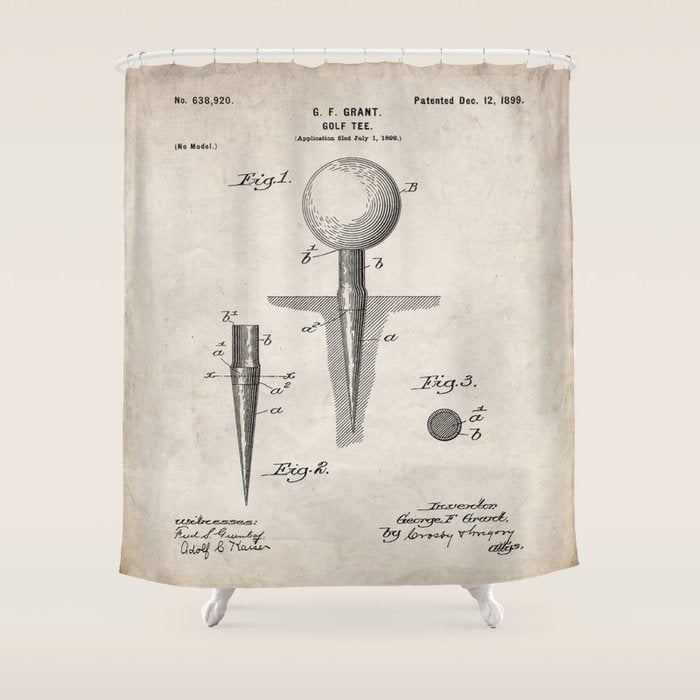 Golf Tee Patent - Golfing Tee Art - Antique Shower Curtain Gallery Image 1