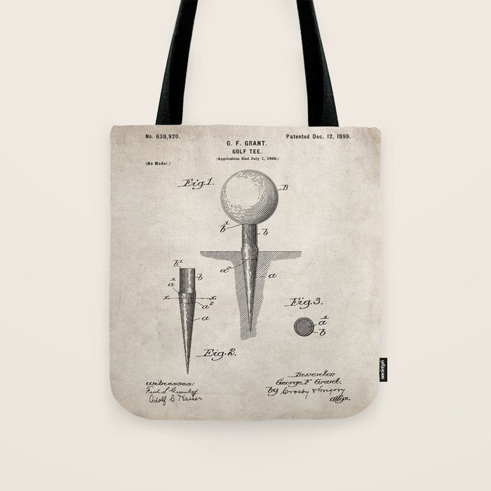 Golf Tee Patent - Golfing Tee Art - Antique Tote Bag Gallery Image 1