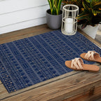 Blue Indigo Jeans Color, Bohemian Oriental Traditional Moroccan Fabric Style Outdoor Rug Gallery Image 2