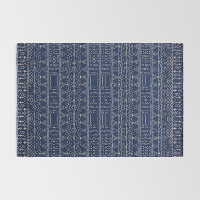 Blue Indigo Jeans Color, Bohemian Oriental Traditional Moroccan Fabric Style Rug Gallery Image 2