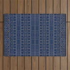 Blue Indigo Jeans Color, Bohemian Oriental Traditional Moroccan Fabric Style Outdoor Rug Gallery Image 1