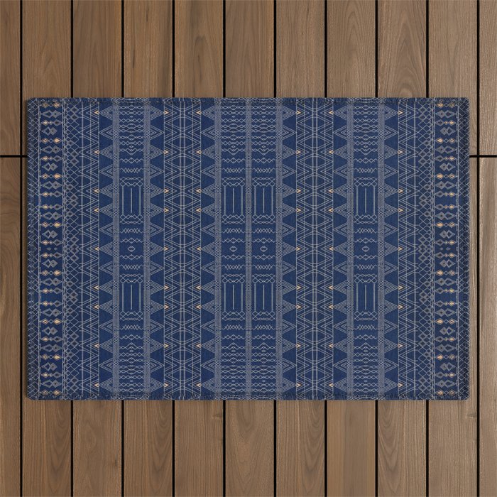 Blue Indigo Jeans Color, Bohemian Oriental Traditional Moroccan Fabric Style Outdoor Rug Gallery Image 1