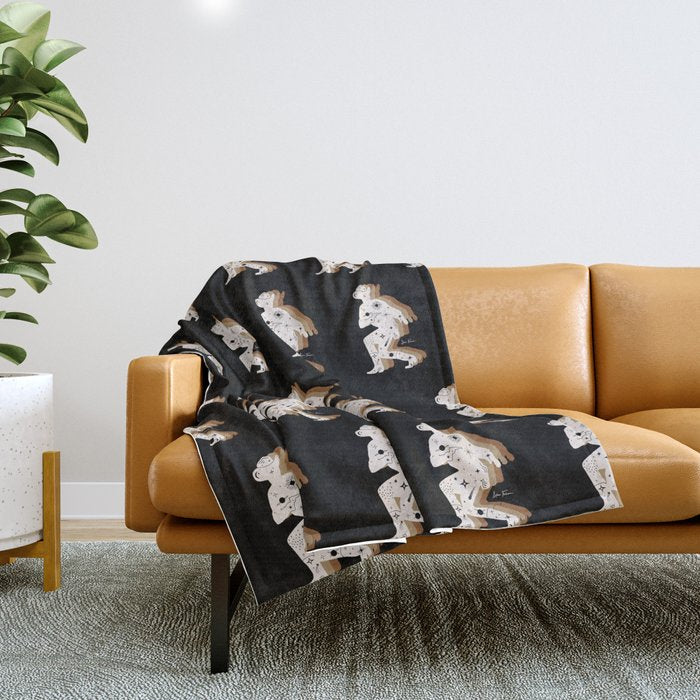 Space Cowboy - Black, white & camel Throw Blanket Gallery Image 1
