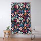 Colorful Tropical Jungle Watercolor Botanical Floral on Navy Blue Window Curtain Gallery Image 5