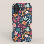 Colorful Tropical Jungle Watercolor Botanical Floral on Navy Blue iPhone Case Gallery Image 1