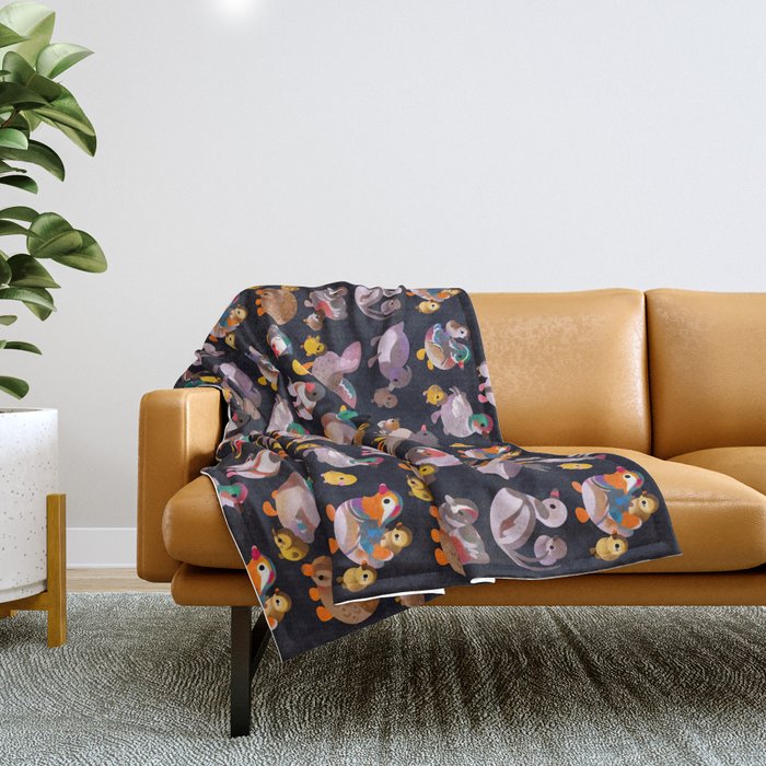 Duck and Duckling - dark Throw Blanket Gallery Image 1
