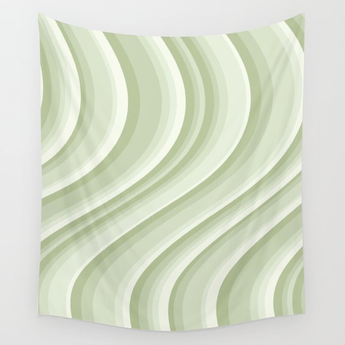 Wavy Stripes XXI - Pastel Natural Green Wall Tapestry Gallery Image 1
