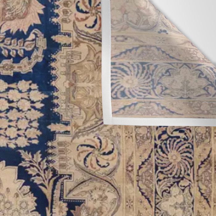 Antique Persian Navy Blue & Gold Beige Kerman Rug Print Wall Tapestry Gallery Image 3