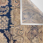 Antique Persian Navy Blue & Gold Beige Kerman Rug Print Wall Tapestry Gallery Image 3