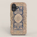 Antique Persian Navy Blue & Gold Beige Kerman Rug Print iPhone Case Gallery Image 1