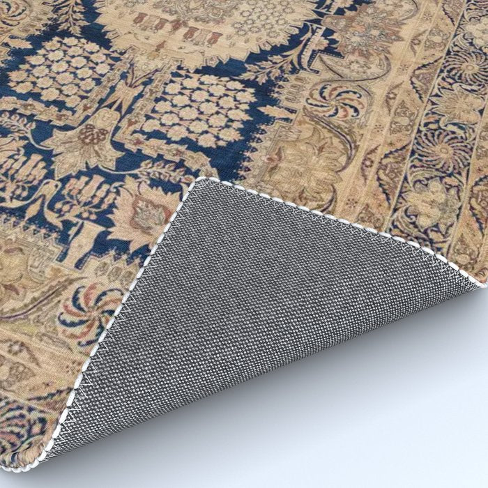 Antique Persian Navy Blue & Gold Beige Kerman Rug Print Rug Gallery Image 4