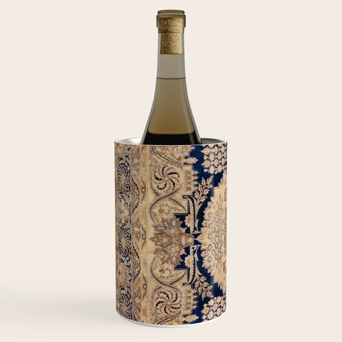 Antique Persian Navy Blue & Gold Beige Kerman Rug Print Wine Chiller Gallery Image 2
