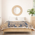 Antique Persian Navy Blue & Gold Beige Kerman Rug Print Duvet Cover Gallery Image 3