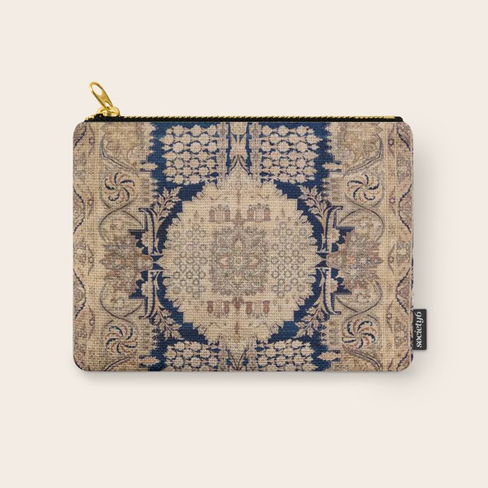 Antique Persian Navy Blue & Gold Beige Kerman Rug Print Carry All Pouch Gallery Image 1