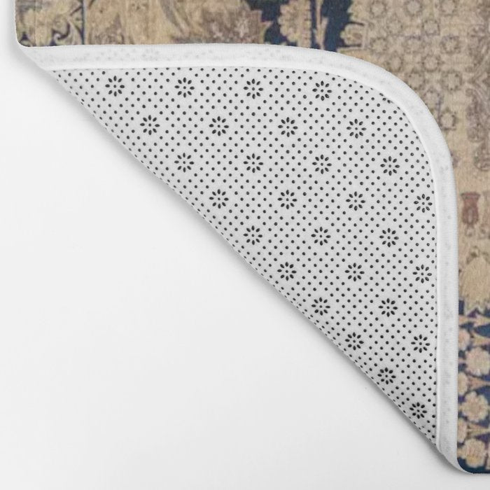 Antique Persian Navy Blue & Gold Beige Kerman Rug Print Bath Mat Gallery Image 2