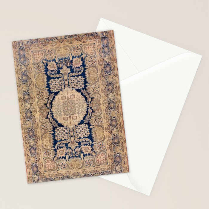 Antique Persian Navy Blue & Gold Beige Kerman Rug Print Stationery Card Gallery Image 2