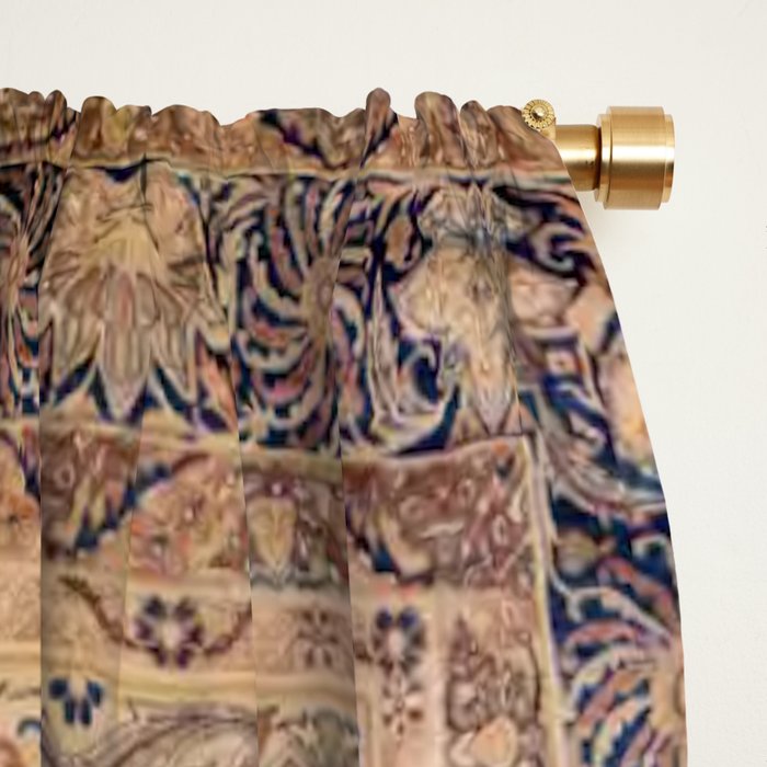 Antique Persian Navy Blue & Gold Beige Kerman Rug Print Window Curtain Gallery Image 2