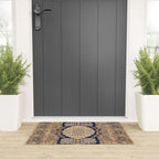 Antique Persian Navy Blue & Gold Beige Kerman Rug Print Welcome Mat Gallery Image 3