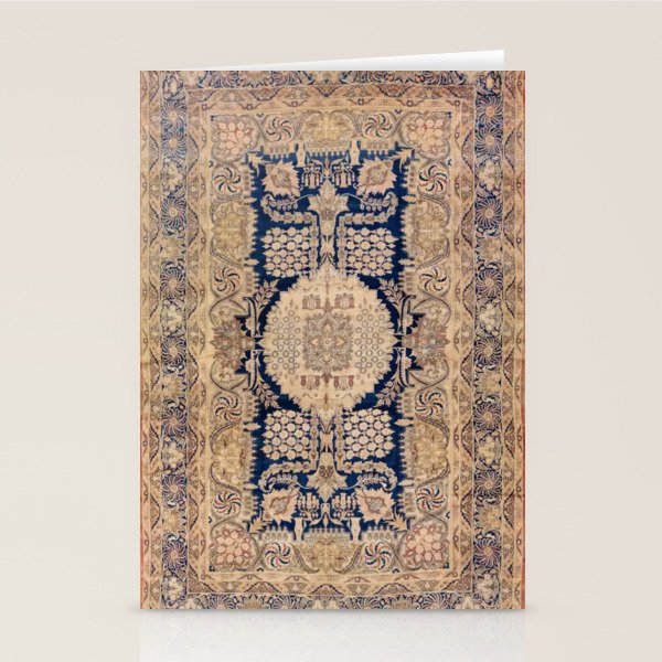 Antique Persian Navy Blue & Gold Beige Kerman Rug Print Stationery Card Gallery Image 2